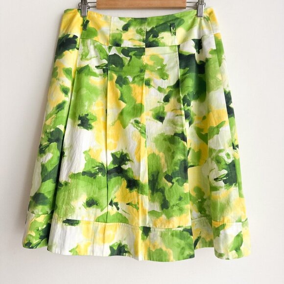 Jones New York Green Yellow Watercolor Full A line Skirt 12P - Picture 2 of 4
